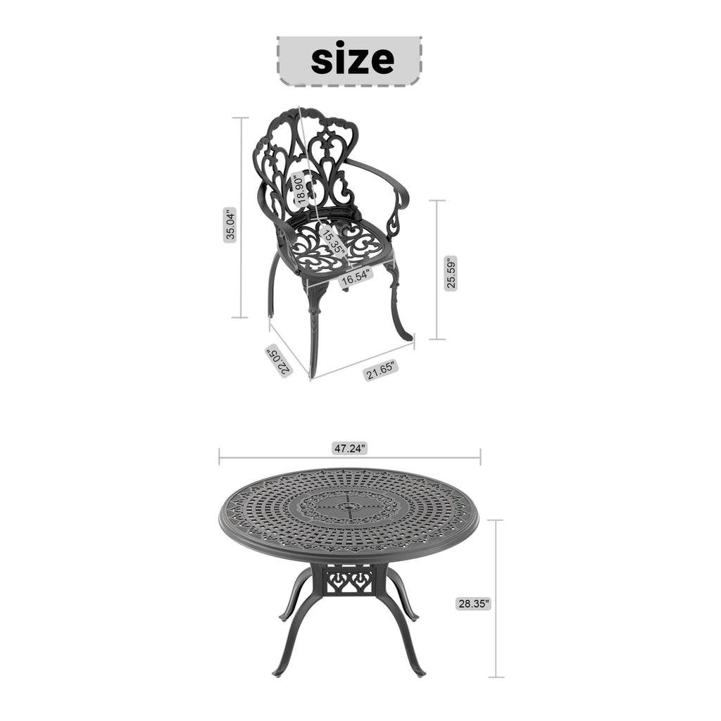 7-Piece Cast Aluminum Patio Furniture Set With Black Frame And Off-White Cushions (SAK12948)