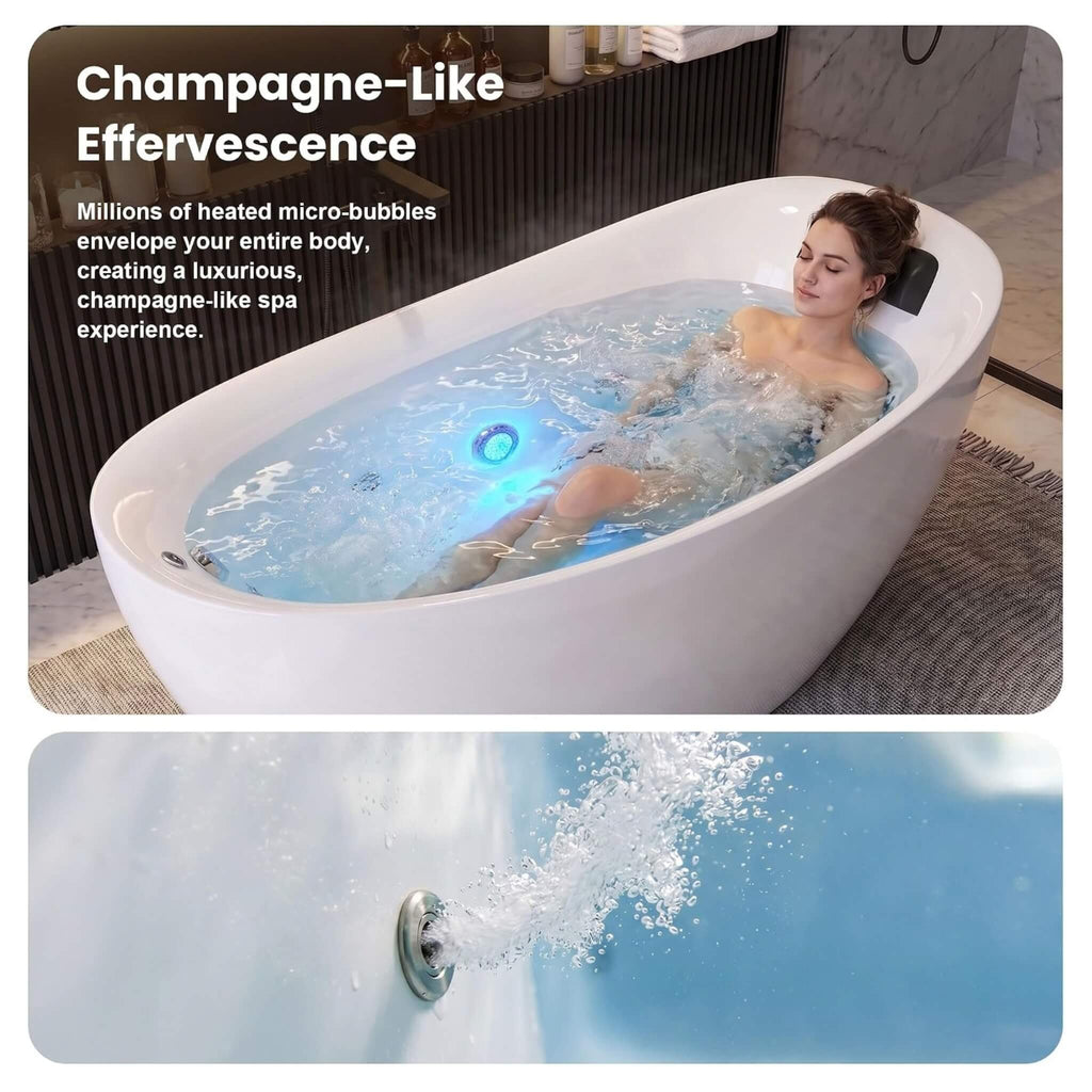 Elaris 71-Inch Acrylic High-Back Oval Whirlpool Tub With 6 Jets LED Light And Gel Pillow (SAK21370)