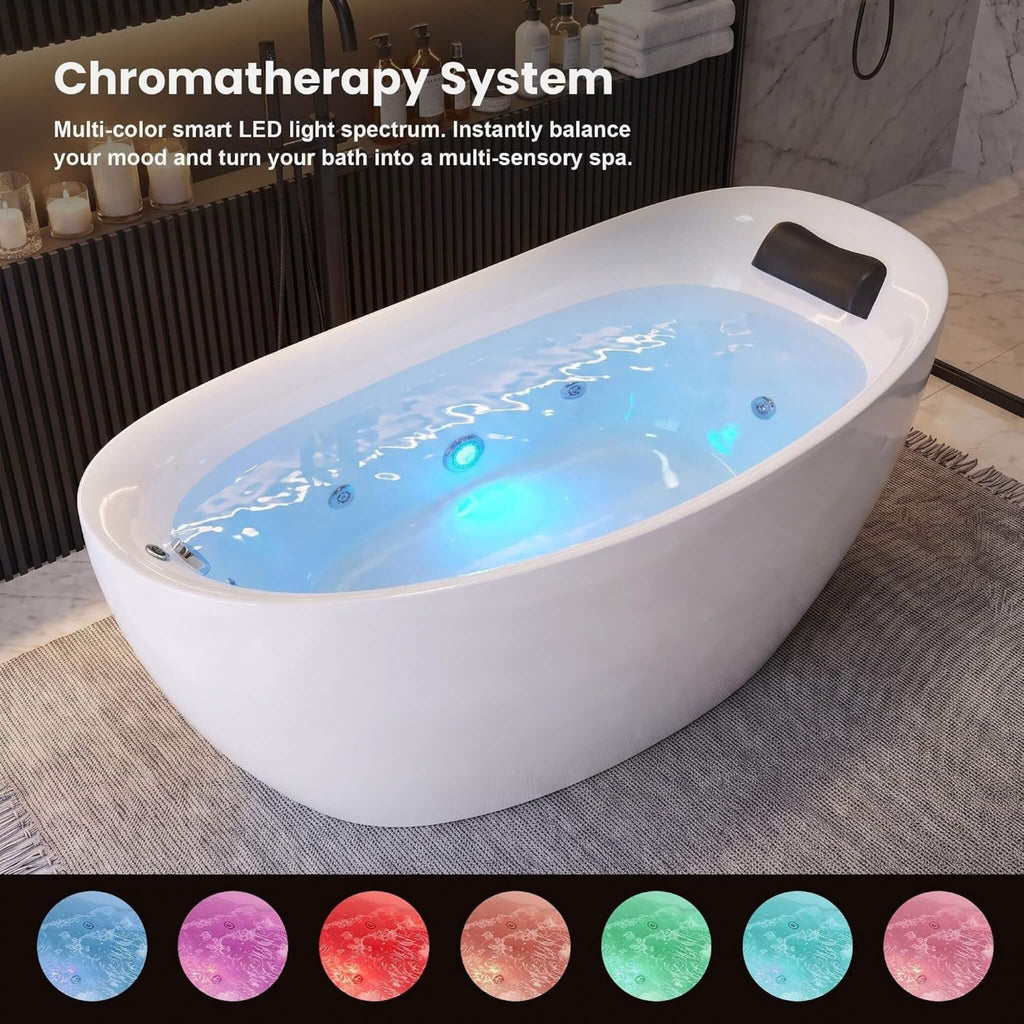 Elaris 71-Inch Acrylic High-Back Oval Whirlpool Tub With 6 Jets LED Light And Gel Pillow (SAK21370)