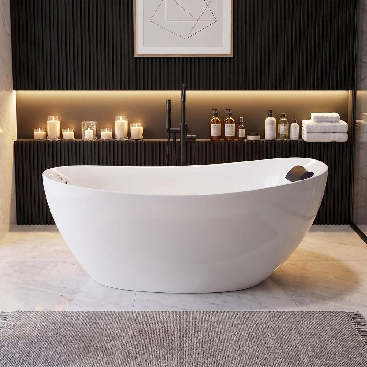 Elaris 71-Inch Acrylic High-Back Oval Whirlpool Tub With 6 Jets LED Light And Gel Pillow (SAK21370)