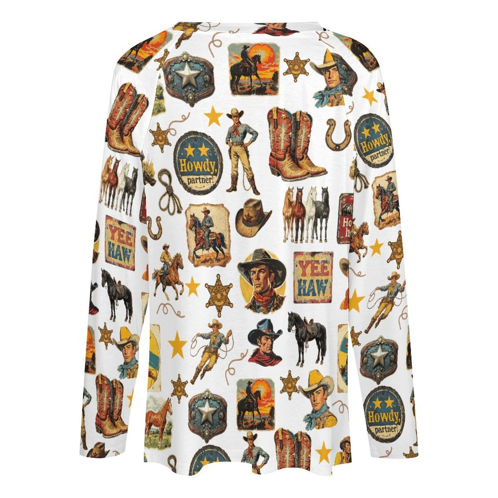 Baha Ranch Long Sleeve Vintage Cowboy Collage Top