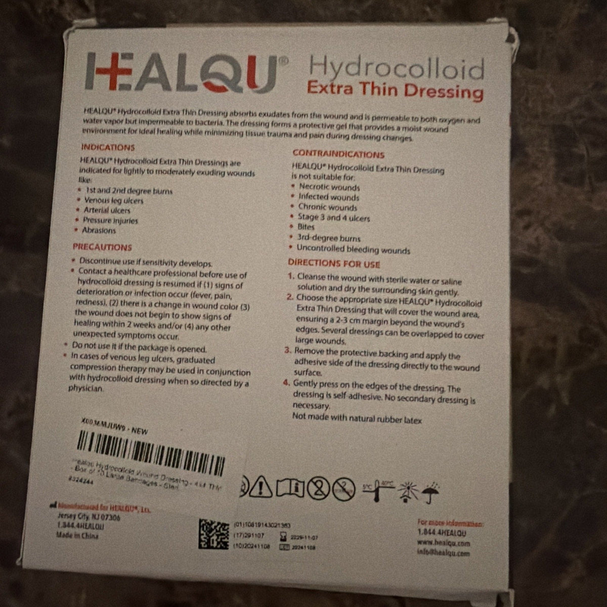 Box Of 10 Healqu Hydrocolloid Wound Dressing - 4x4" Extra Thin