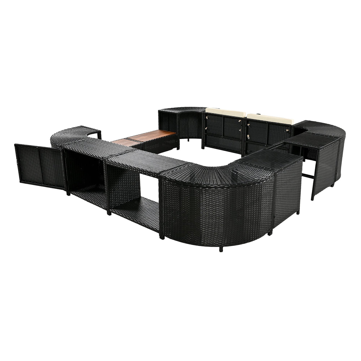 Large Outdoor Quadrilateral Spa Surround Rattan Sectional Sofa Set With Storage Compartments (SAK80217)