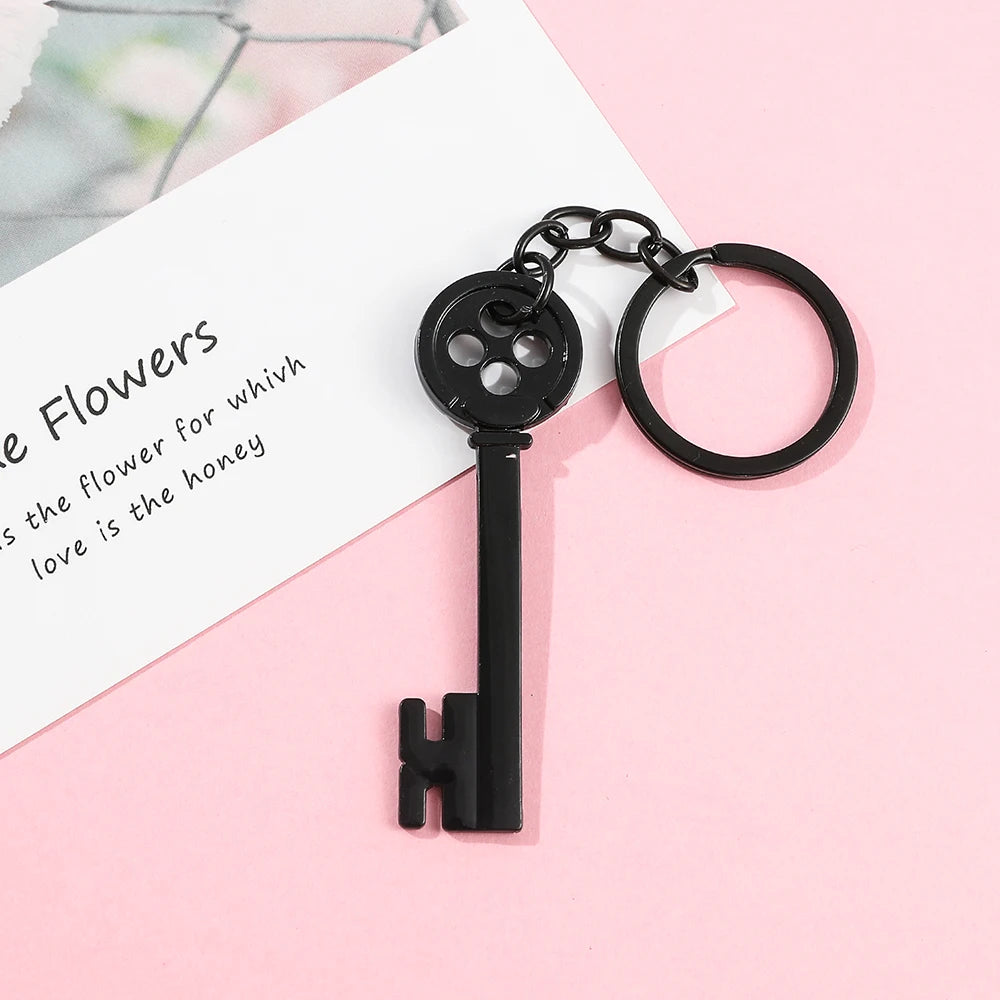 Movie Keychain Black Button Key Of The Secret Door Pendant Keyrings Cosplay Accessories