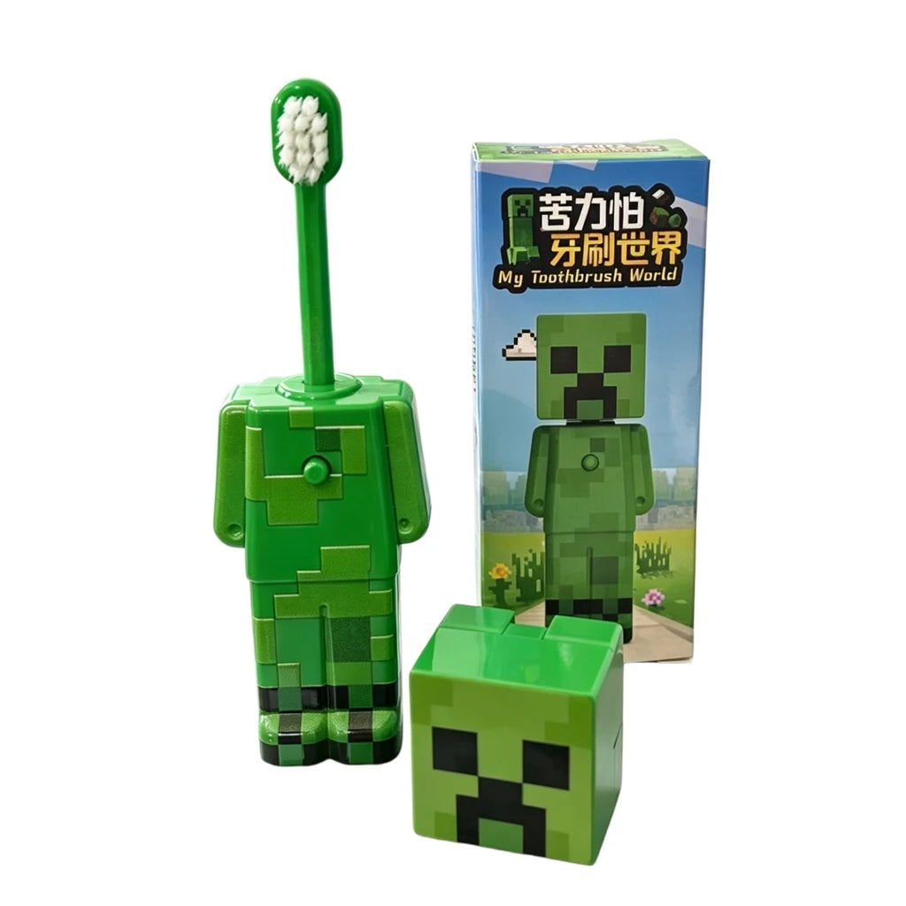 2026 Hot Anime world Scalable Toothbrush Cute MC Figures Transformable Soft Bristled Toothbrush Fine Bristled Gifts