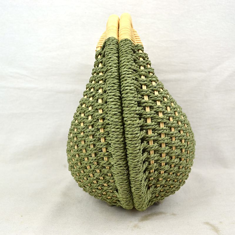 Round Woven Straw Handbag with Rattan Cutout Handle