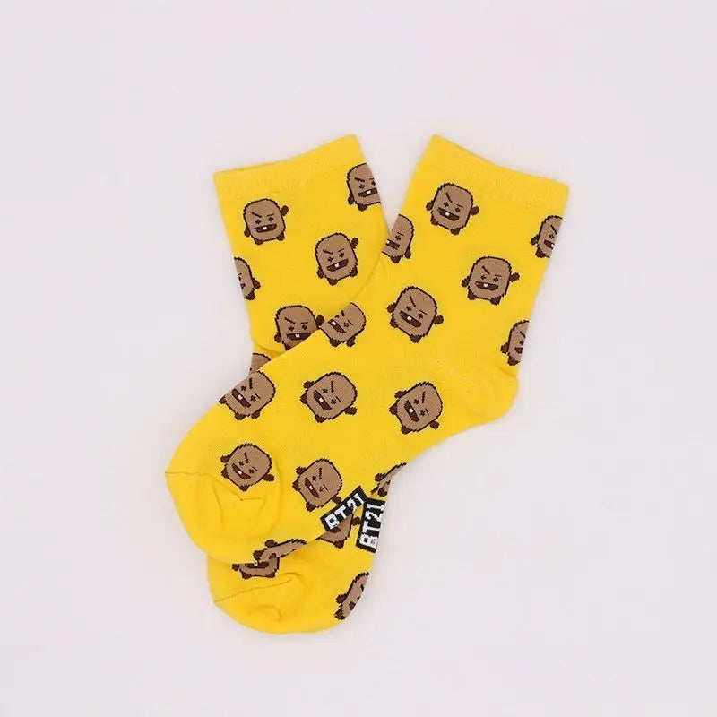 BT21 Koya RJ Cooky Shooky Tata mid-calf socks creative high-fashion anime cartoon print couple autumn and winter warm long socks