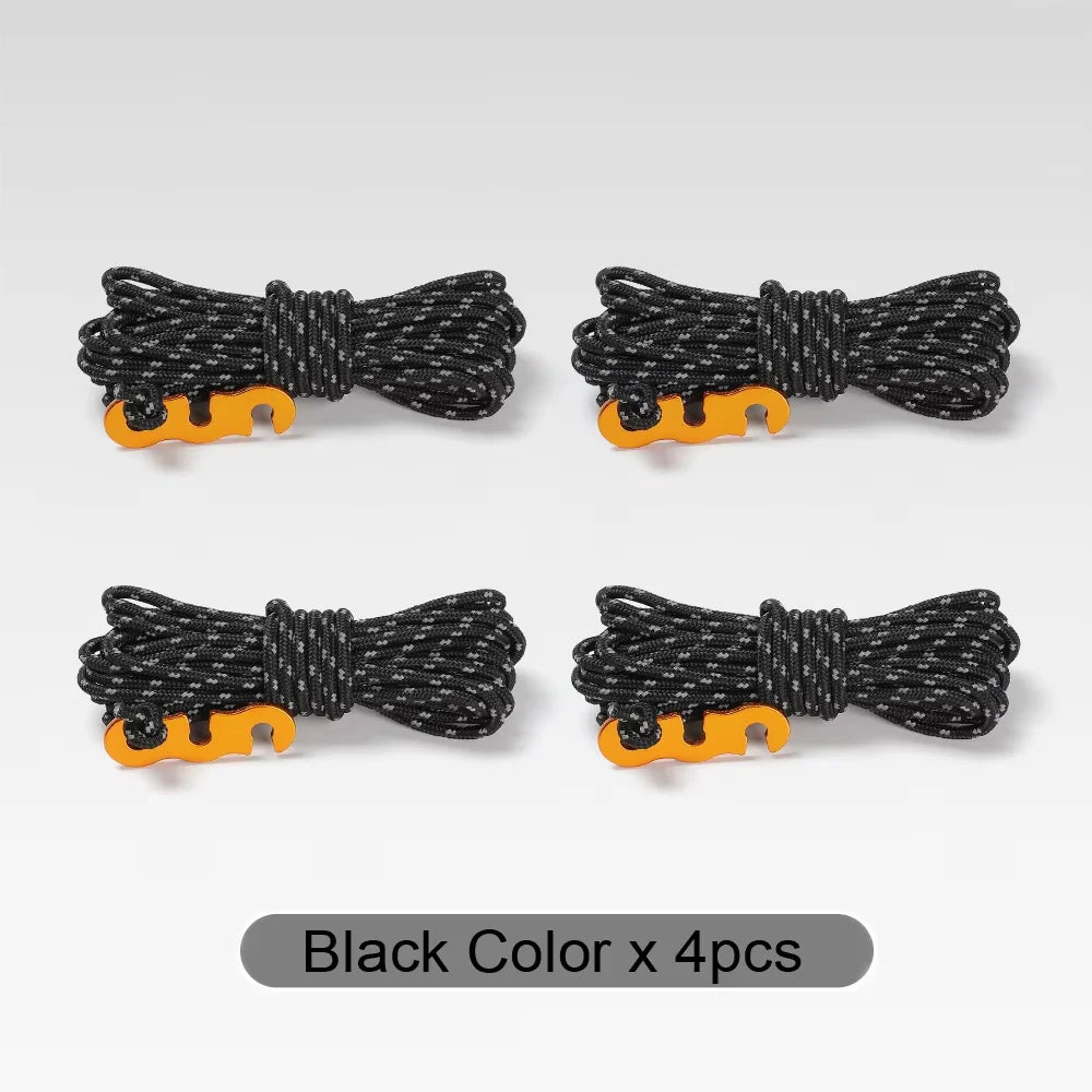 4Pcs Outdoor Guy Lines Tent Cords Reflective Camping Rope with Aluminum Guylines Adjuster Tensioner Pouch for Tent Tarp Canopy