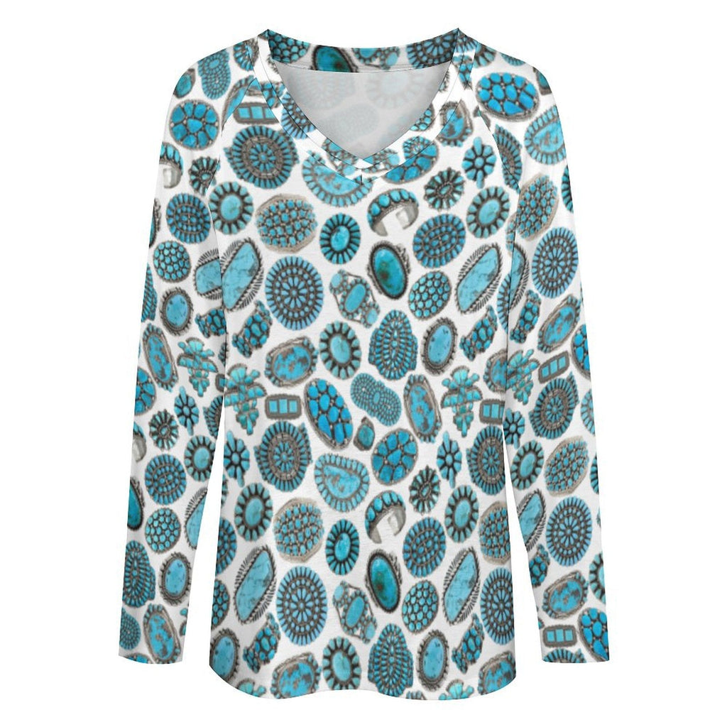 Baha Ranch Turquoise Crazy Long Sleeve Top