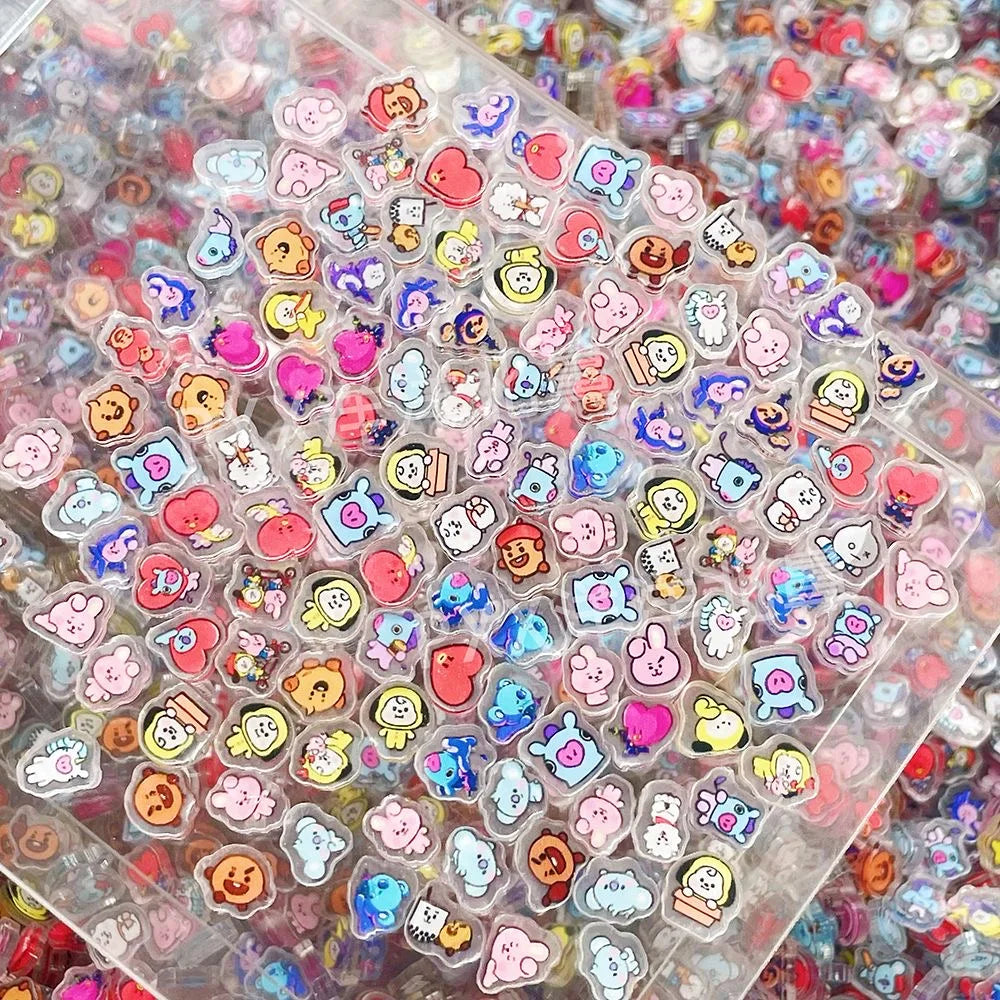 100 Mini BT21 Acrylic Plate DIY Accessories for Decorating Cute Fridge Magnets Phone Case Materials Anime Cartoon Gifts and Toys