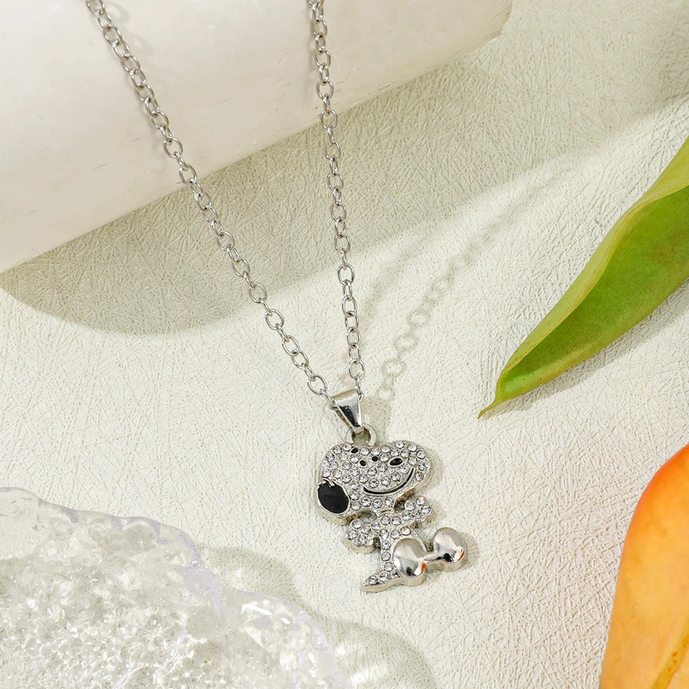 Cartoon Snoopy Full Zircon Necklace Couple Gift Pendant Cartoon Dog Clavicle Chain Valentine's Day Necklace