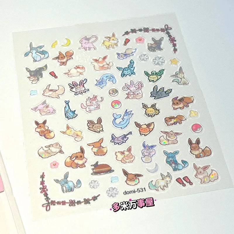 Eeveelution Nail Stickers  Anime Peripheral Cute Cartoon Creativity Exquisite Sticker New Fashion Exquisite Diy Sticker