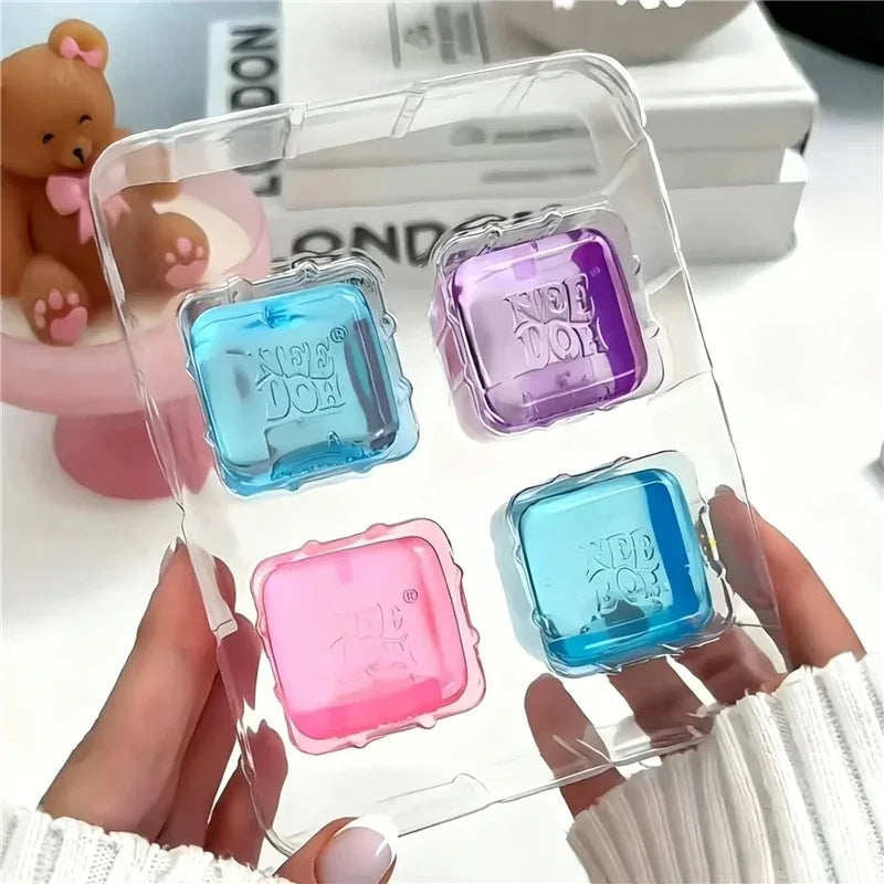 Schyllin Needoh Nice Ice Baby Fidget Cube 4 Pack Super Solid Squish Sensory Toys Non-toxic Squeeze Toys for ADHD and Autism Gift