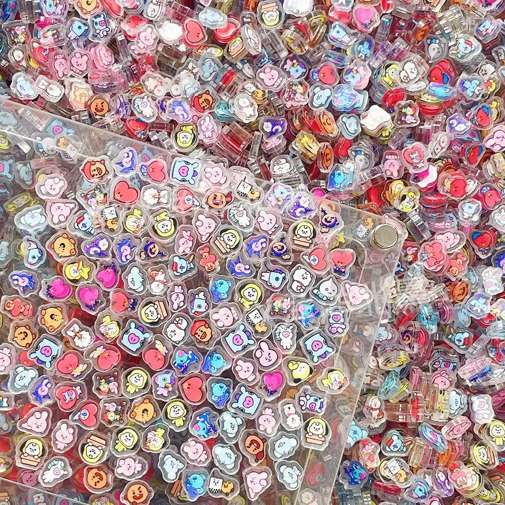 100 Mini BT21 Acrylic Plate DIY Accessories for Decorating Cute Fridge Magnets Phone Case Materials Anime Cartoon Gifts and Toys