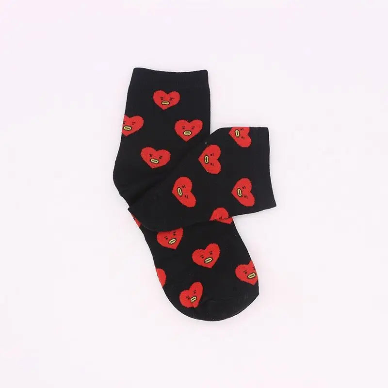 BT21 Koya RJ Cooky Shooky Tata mid-calf socks creative high-fashion anime cartoon print couple autumn and winter warm long socks