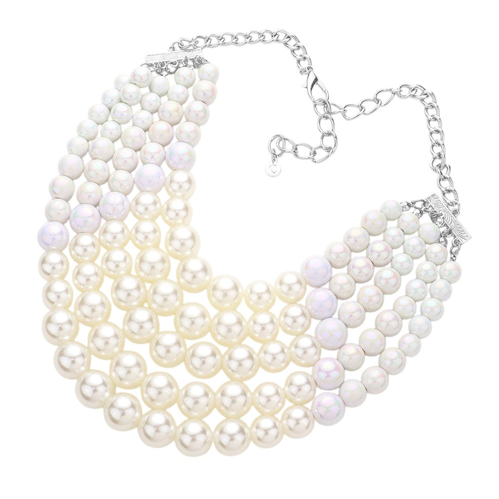 Chunky Multi Strand Pearl Bib Necklace