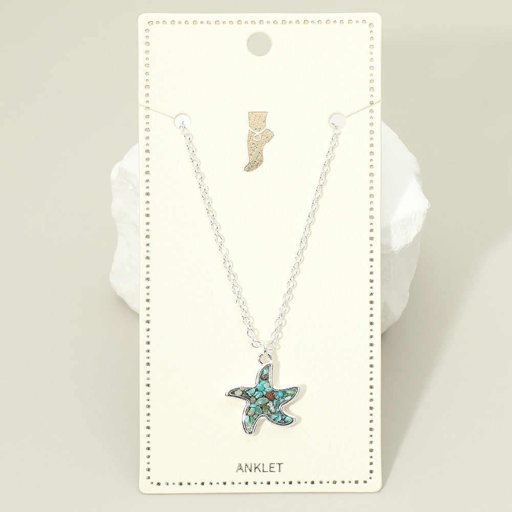 Crushed Pebble Starfish Charm Anklet