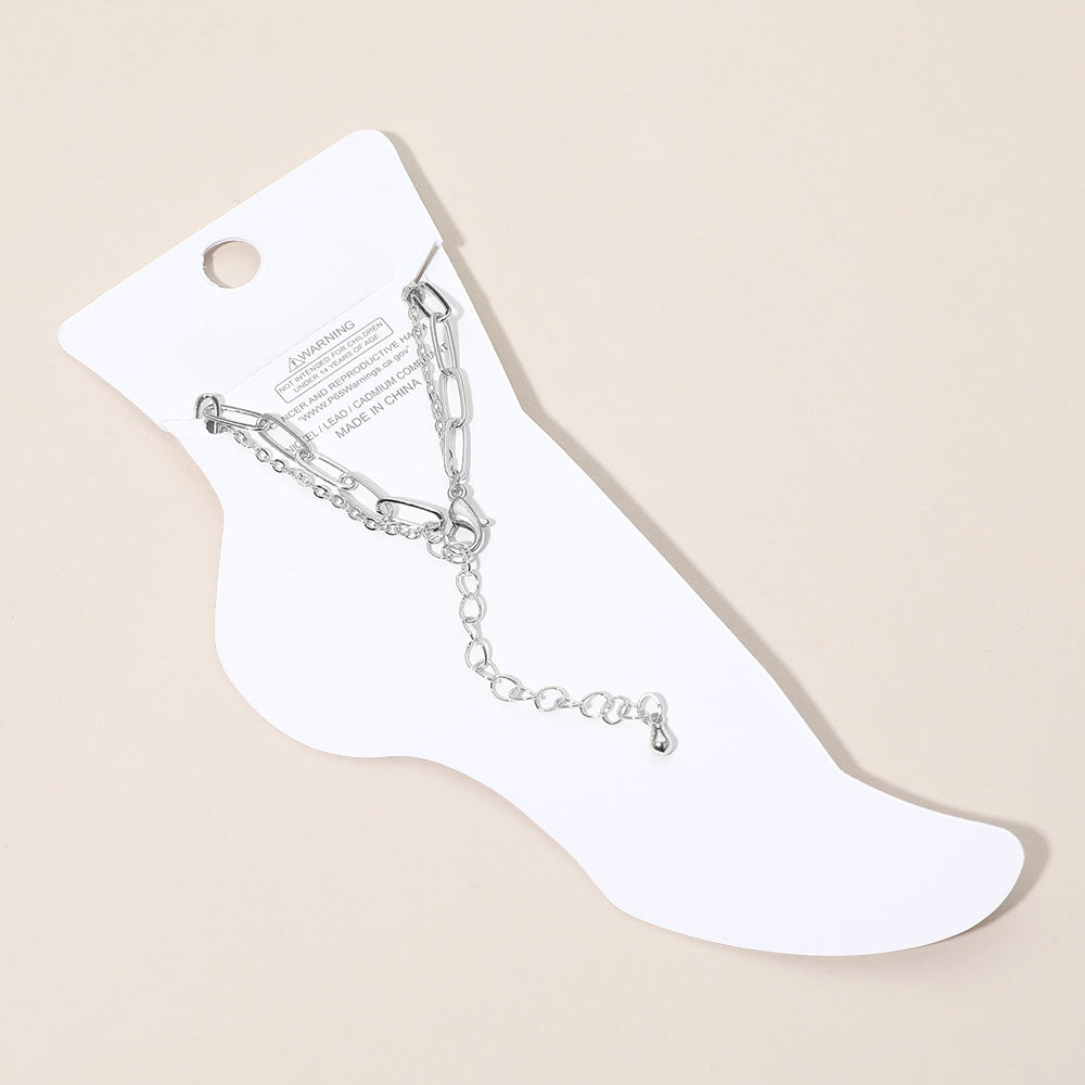 Cross Charm Station Layered Chain Anklet