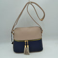 Crossbody Bag with Double Zipper Tassel Accent