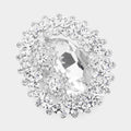 Oval Glass Crystal Double Flower Pin Brooch