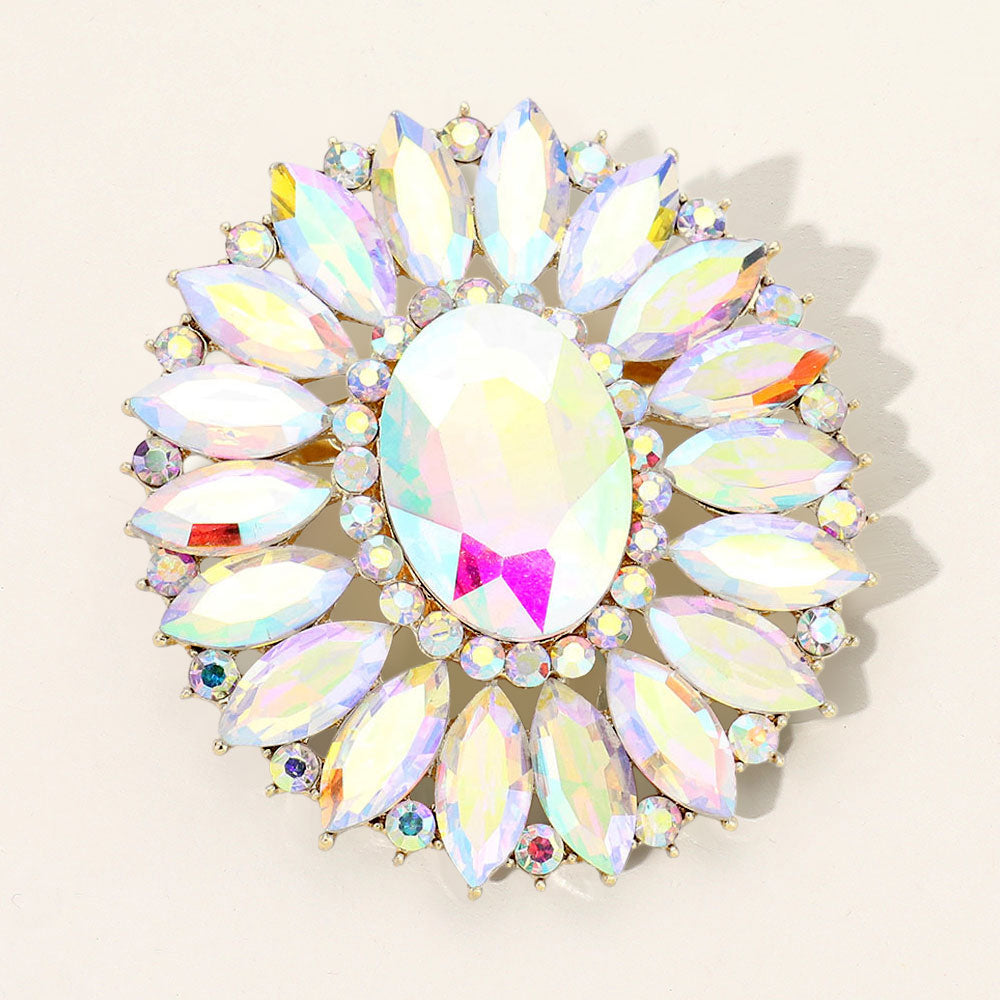 Marquise Crystal Statement Flower Pin Brooch