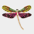 Stone Embellished Metal Dragonfly Pin Brooch