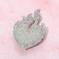 Rhinestone Pave Flame Heart Pin Brooch