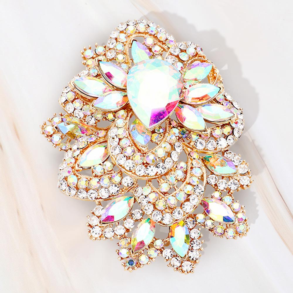 Crystal Pave Leaf Cluster Pin Brooch