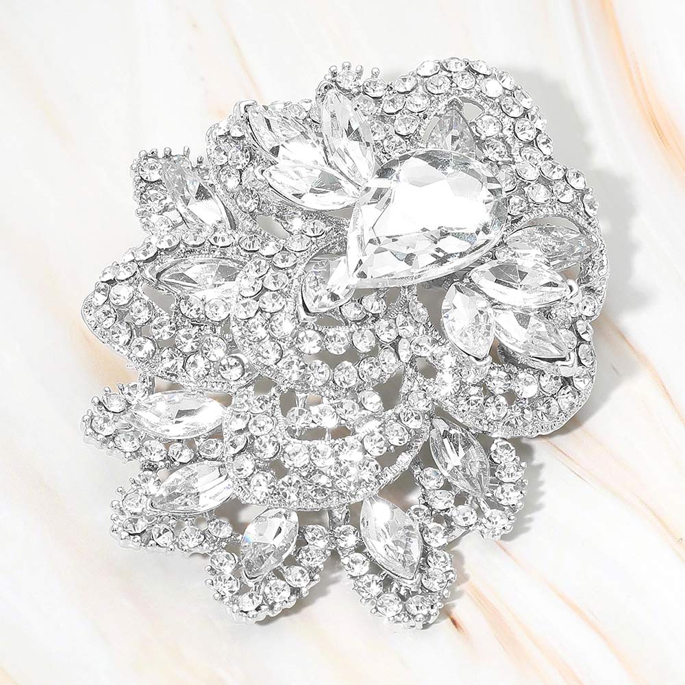 Crystal Pave Leaf Cluster Pin Brooch