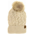 Ribbed Cable Knit Fur Pom C.C Beanie