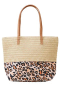 Leopard Pattern Fabric Print with Straw Tote Bag