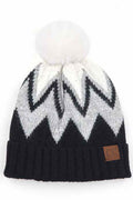 C.C Chevron Knit Beanie With Pom