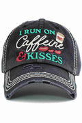 I RUN ON CAFFEINE VINTAGE DISTRESSED CAP