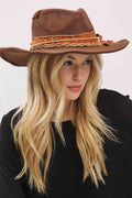 Distressed Band with Feather Cowgirl Fedora Hat