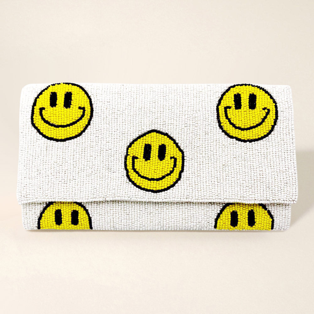 Smile Patterned Seed Beaded Clutch / Crossbody Bag