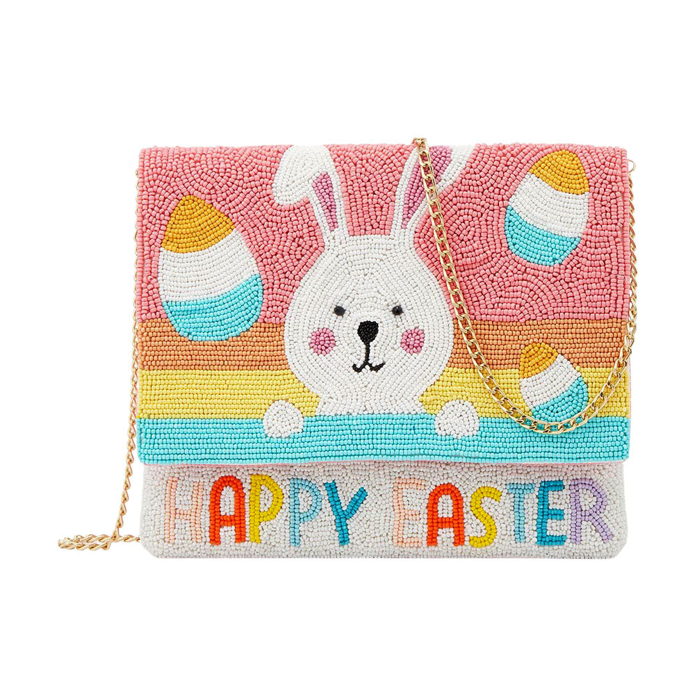 HAPPY EASTER Message Seed Beaded Easter Bunny Clutch / Crossbody Bag