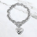 Stainless Steel Puffy Heart Charm Toggle Bracelet