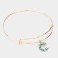 -C- Turquoise Embellished Initial Monogram Charm Bracelet