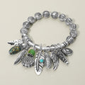 Boho Leaf Feather Wing Beads Charm Beaded Stretch Bracelet