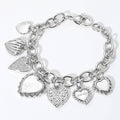 14K Gold Plated CZ Stone Paved Mother of Pearl Heart Charm Station Bracelet