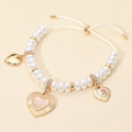 Multi Heart Charm Station Pearl Beaded Adjustable Bracelet