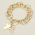 Hammered Layered Cross Charm Chunky Chain Toggle Bracelet