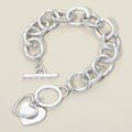 Hammered Layered Heart Charm Chunky Chain Toggle Bracelet