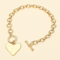 Hammered Metal Heart Charm Chain Link Toggle Bracelet