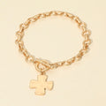 Matte Hammered Metal Cross Charm Toggle Chain Link Bracelet