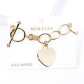 Gold Dipped Metal Heart Lock Charm Toggle Bracelet