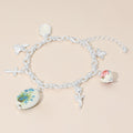 Vintage Floral Ceramic Charm Metal Angel Flower Stem Honey Bee Charm Station Bracelet