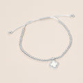 CZ Rim Mother of Pearl Quatrefoil Charm Beaded Adjustable Cinch Pull Tie Bracelet