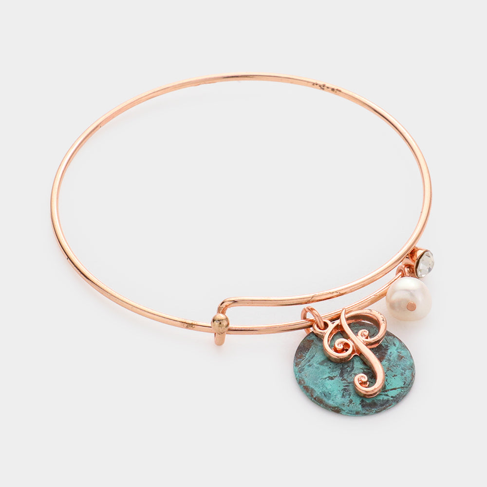 -P- Initial Monogram Pearl Charm Bracelet
