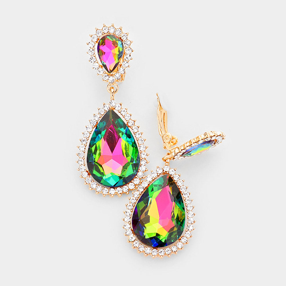 Crystal Pave Trim Teardrop clip on Earrings